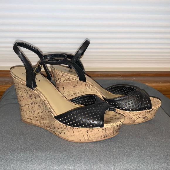 5 inch black & cork wedges size 10 - Picture 2 of 7